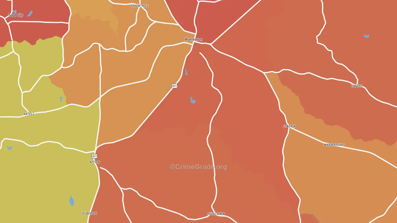 Warrenton, NC Map of Arson Rates