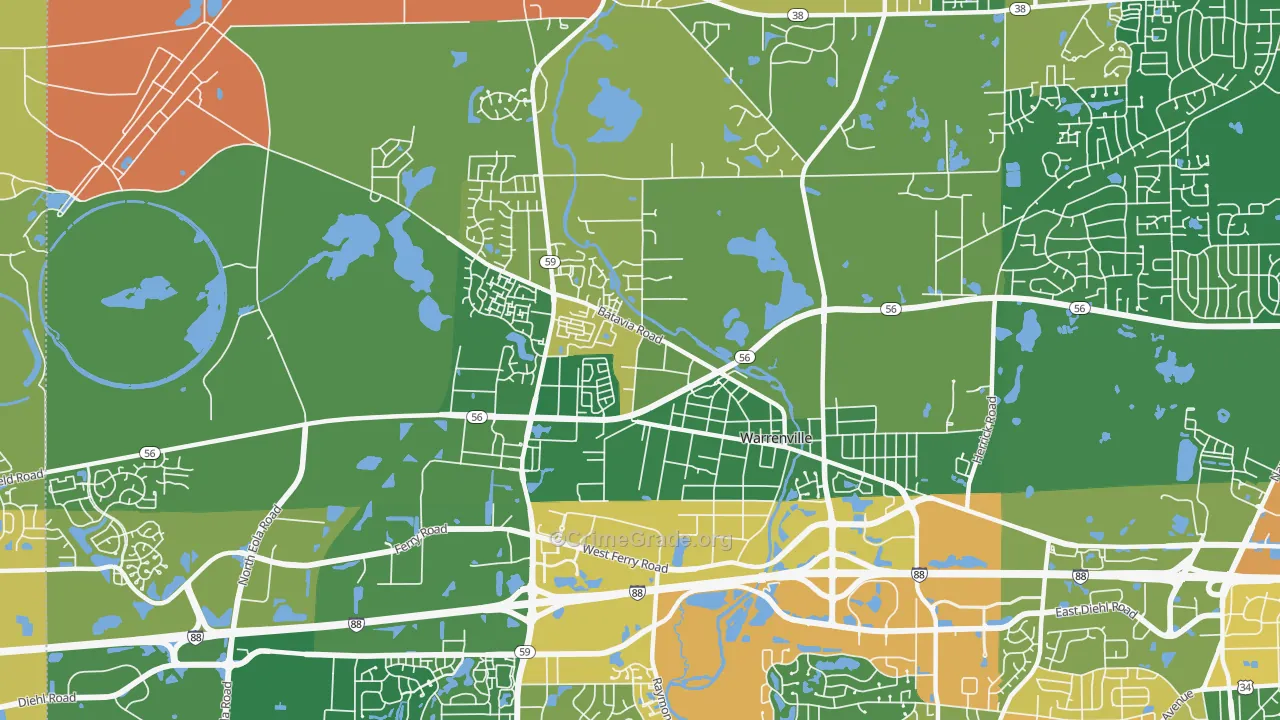 Warrenville, IL Map of Arson Rates