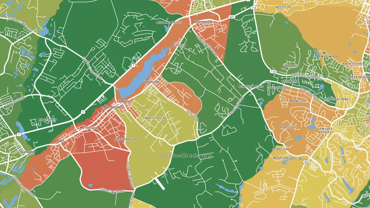 Warrenville, SC Map of Arson Rates