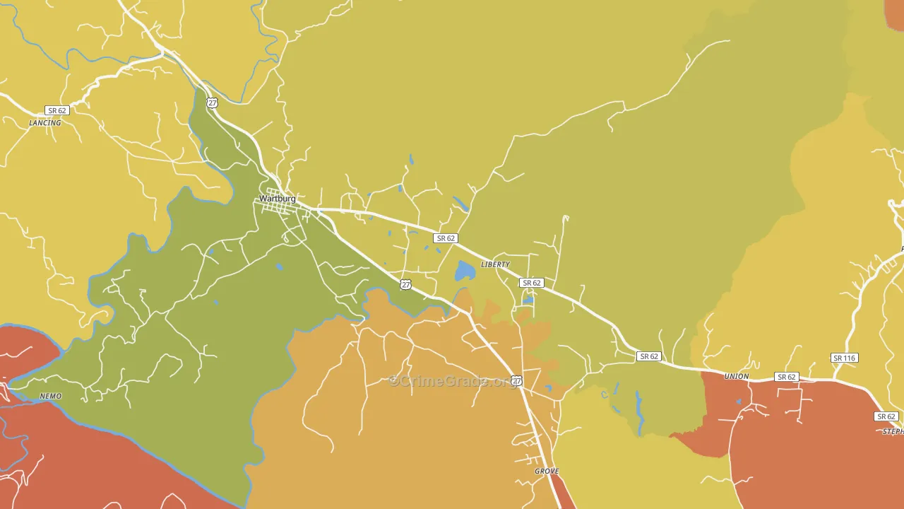 Wartburg, TN Map of Arson Rates