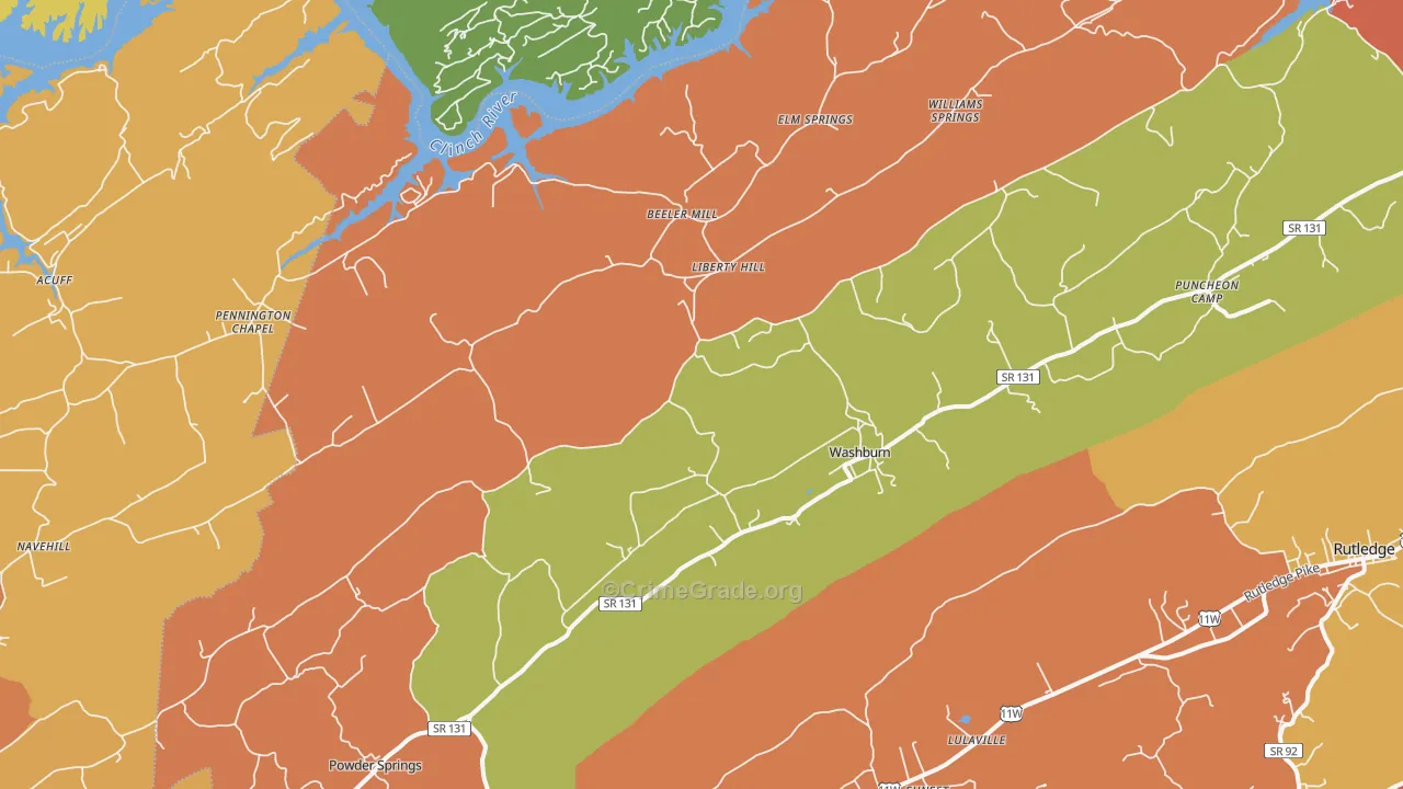 Washburn, TN Map of Arson Rates