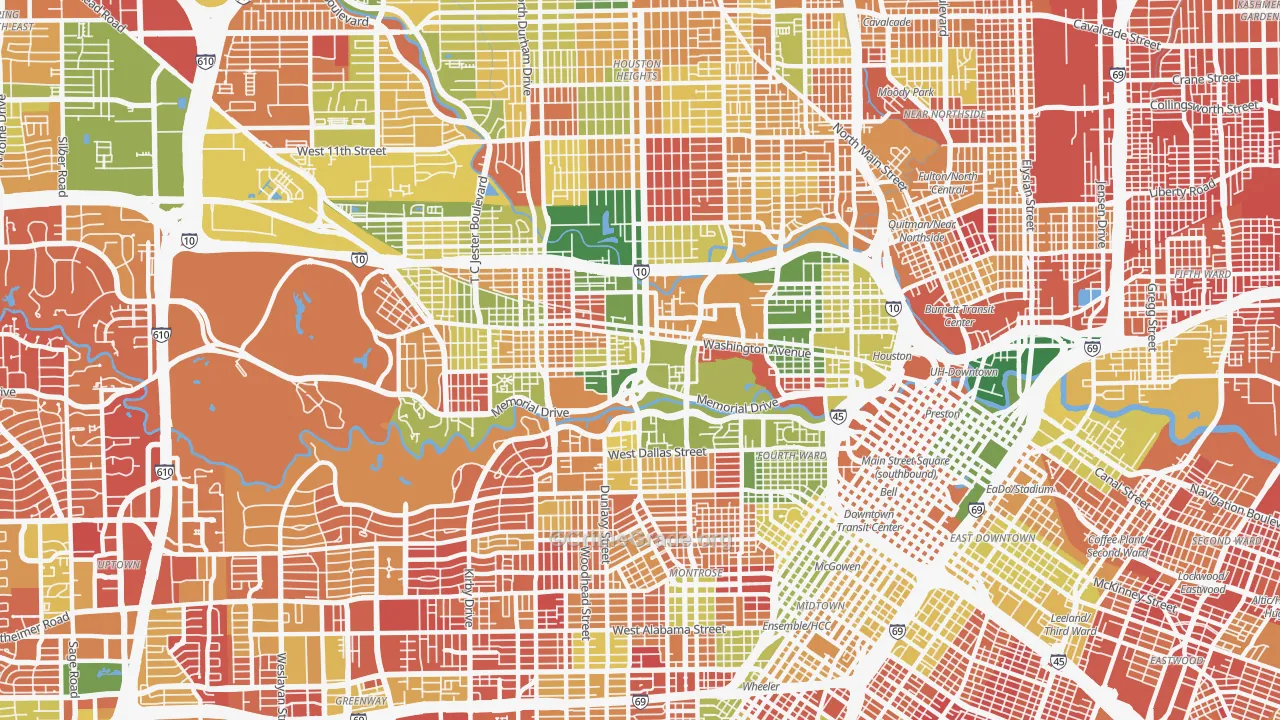 Washington Avenue-Memorial Park, Houston, TX Map of Arson Rates