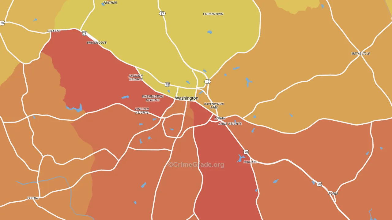 Washington, GA Map of Arson Rates