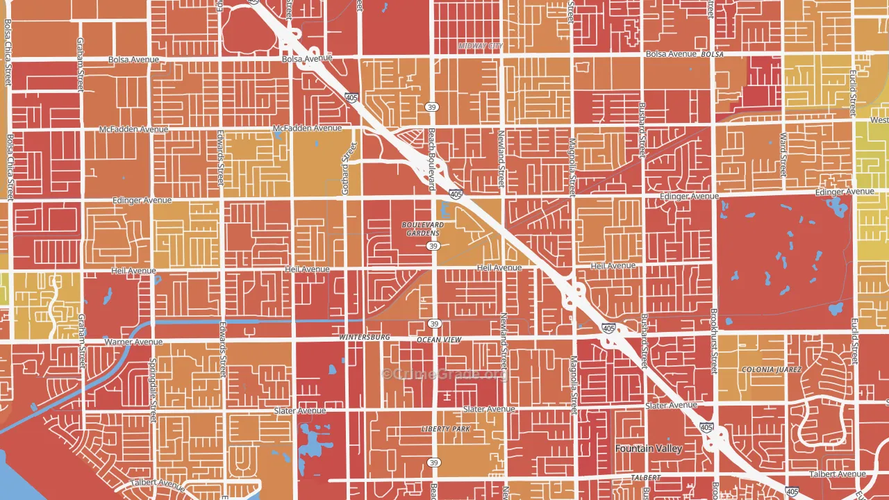 Washington, Huntington Beach, CA Map of Arson Rates