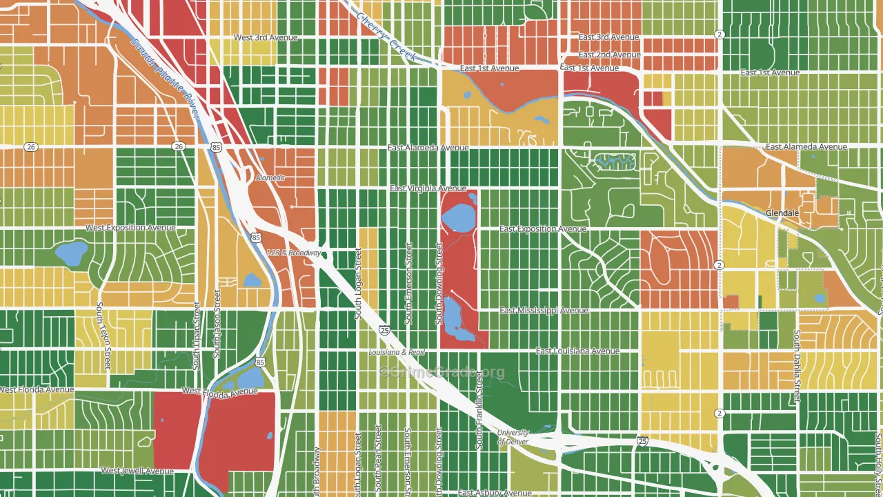 Washington Park, Denver, CO Map of Arson Rates
