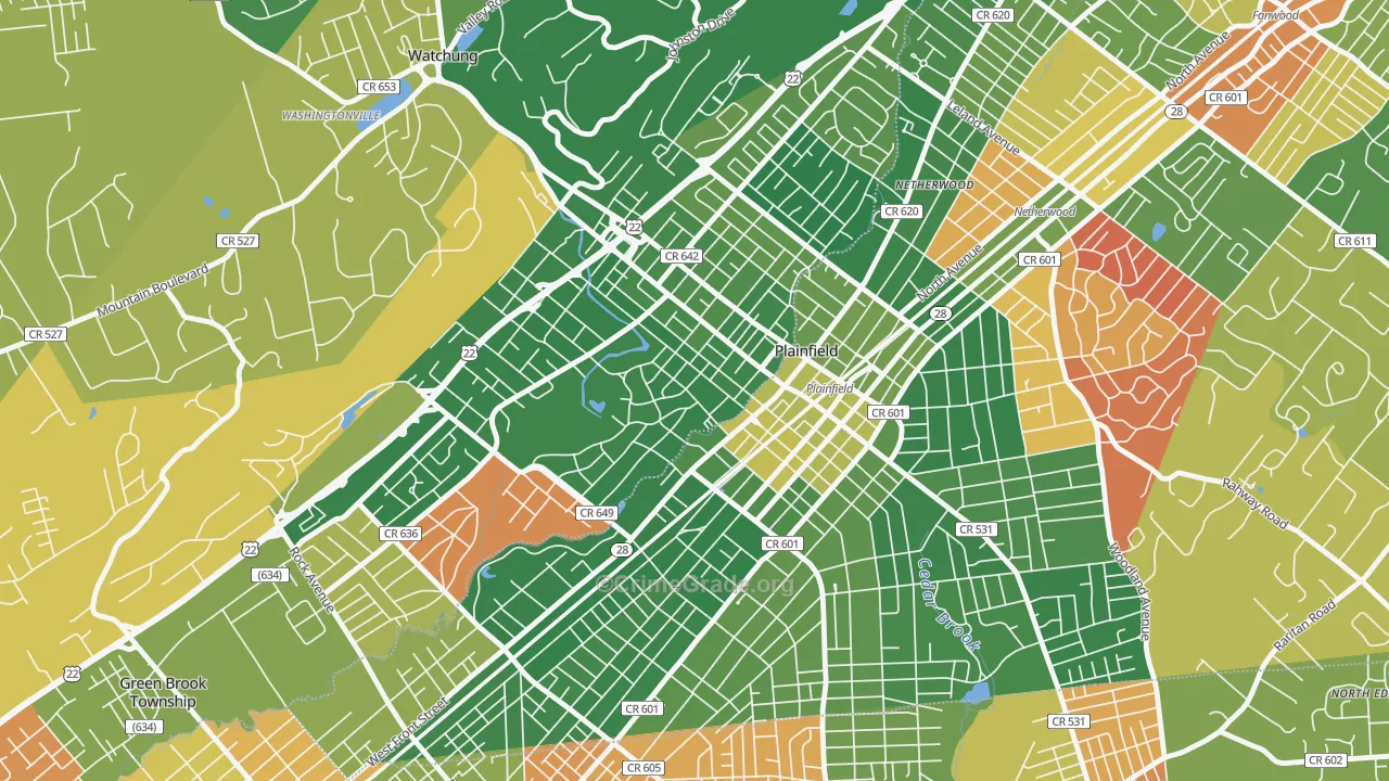 Washington Park Historic District, North Plainfield, NJ Map of Arson Rates