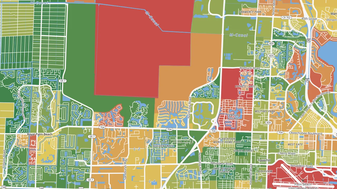 Water Catchment Area, West Palm Beach, FL Map of Arson Rates