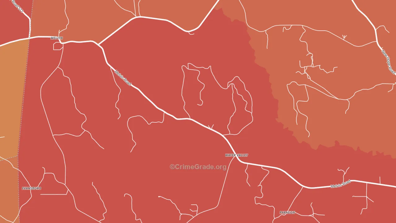 Water Valley, AL Map of Arson Rates