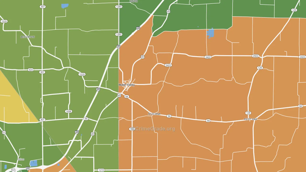 Water Valley, KY Map of Arson Rates
