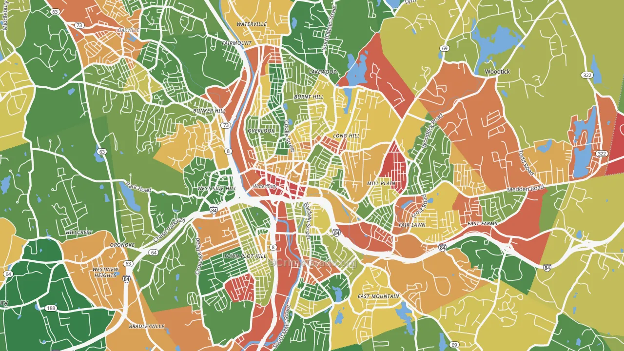 Waterbury, CT Map of Arson Rates