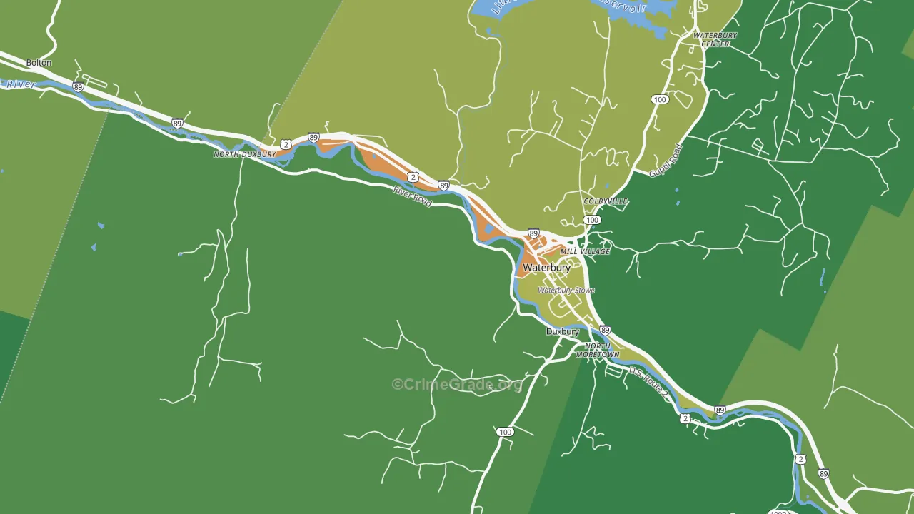 Waterbury, VT Map of Arson Rates
