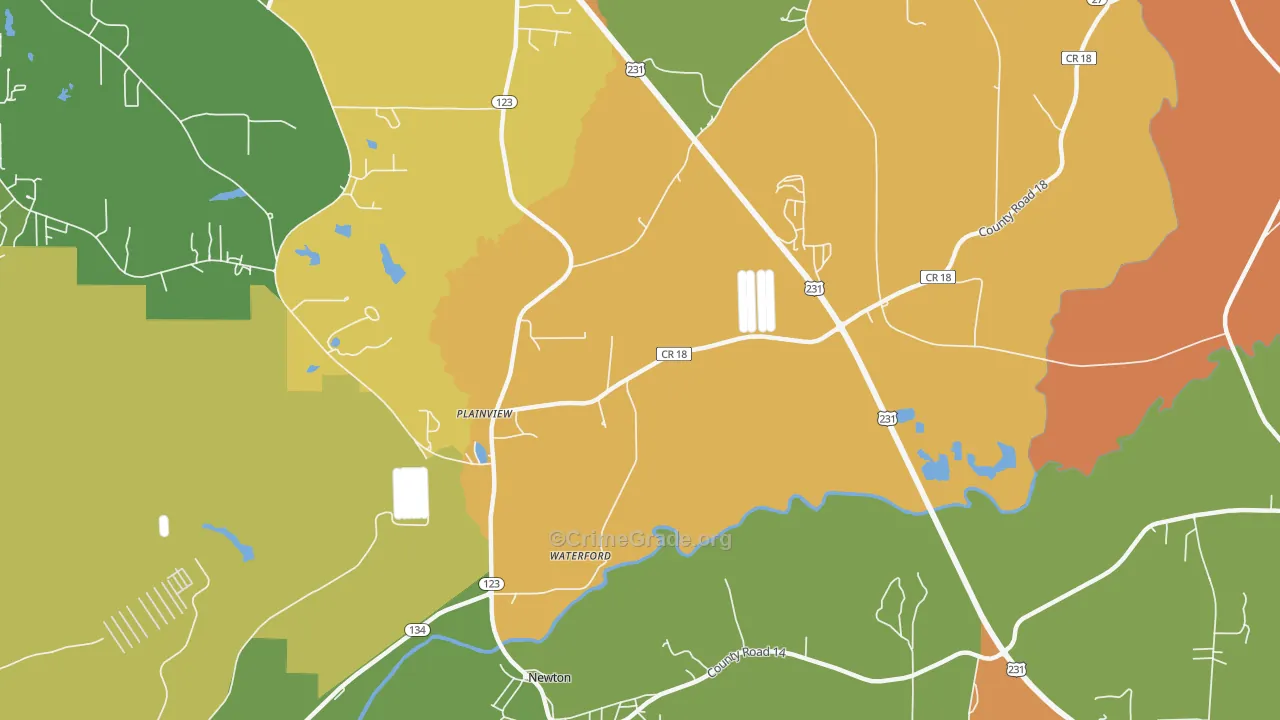 Waterford, AL Map of Arson Rates