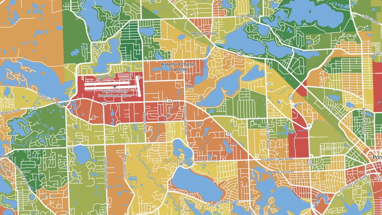 Waterford, MI Map of Arson Rates