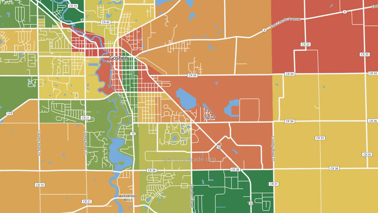 Waterford Mills, IN Map of Arson Rates