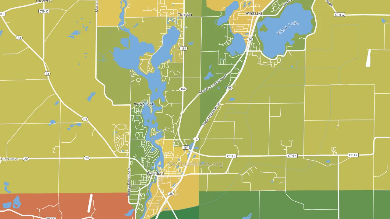 Waterford, WI Map of Arson Rates