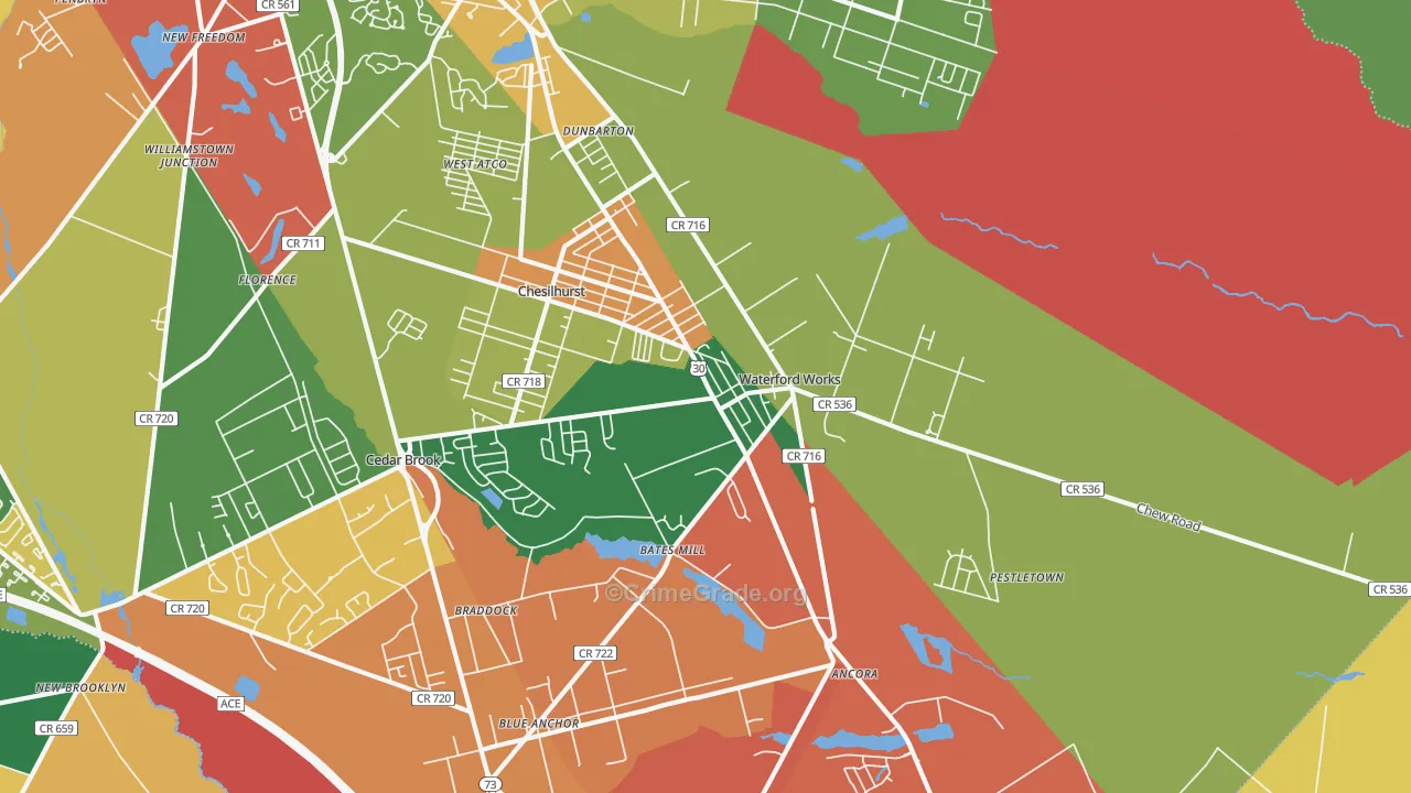 Waterford Works, NJ Map of Arson Rates