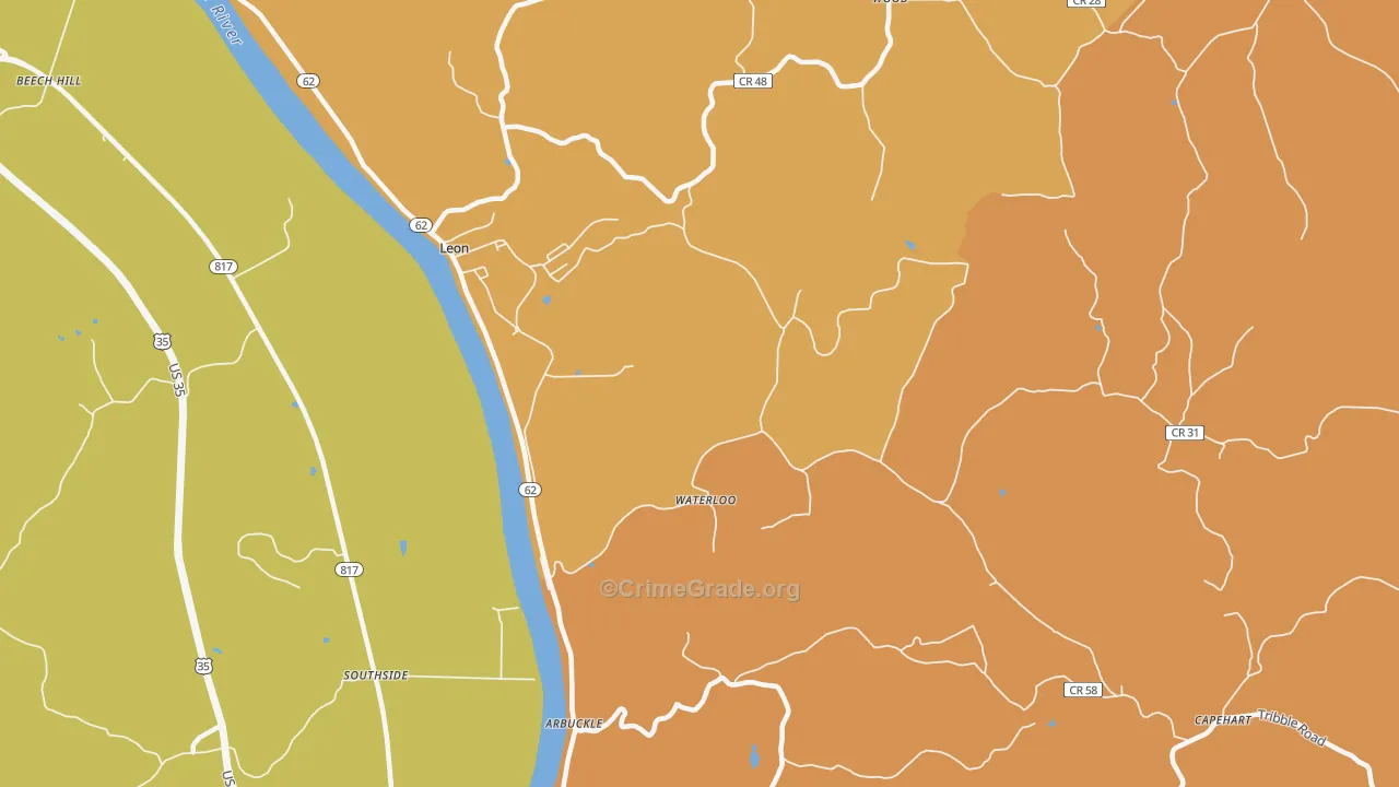 Waterloo, WV Map of Arson Rates