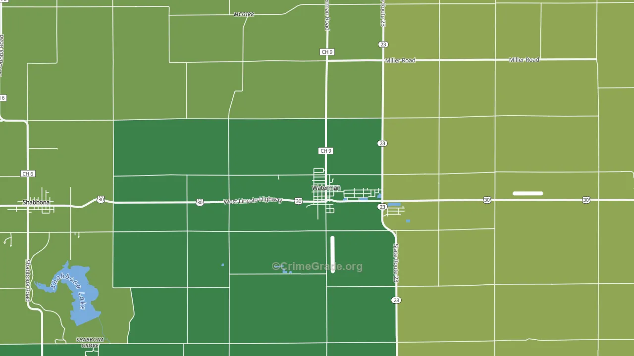 Waterman, IL Map of Arson Rates