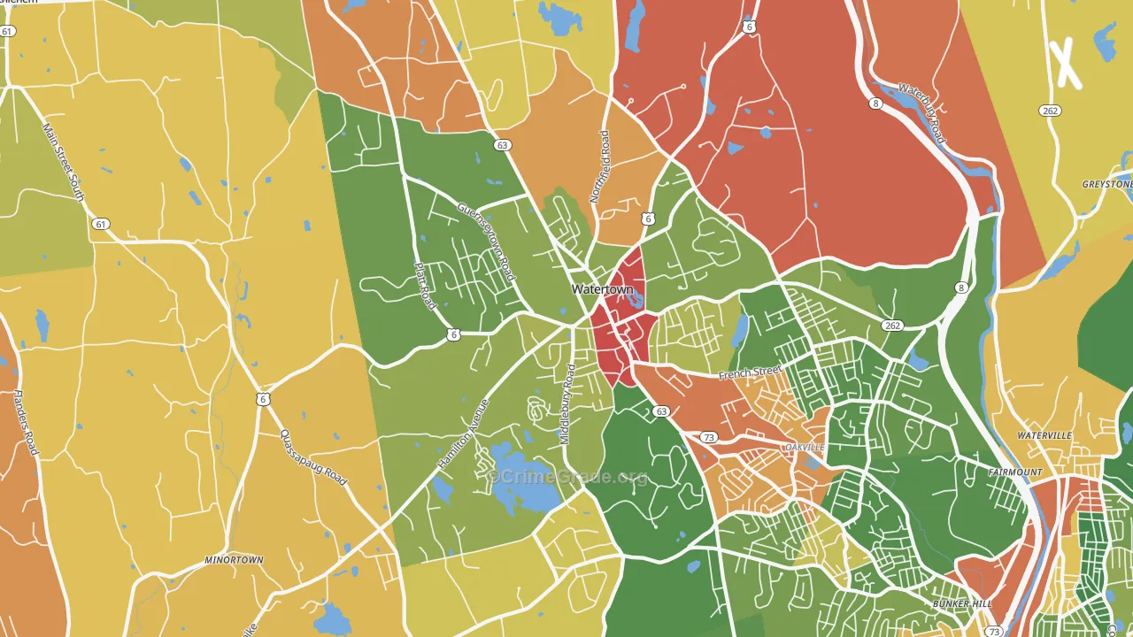 Watertown, CT Map of Arson Rates