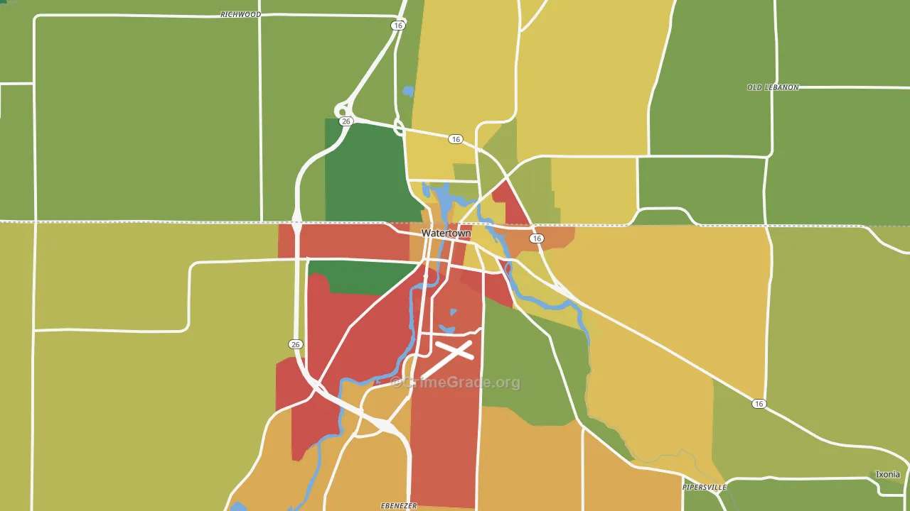 Watertown, WI Map of Arson Rates