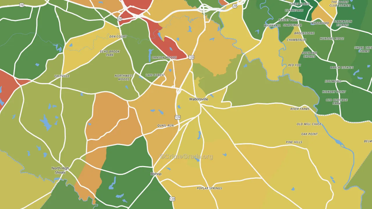 Watkinsville, GA Map of Arson Rates