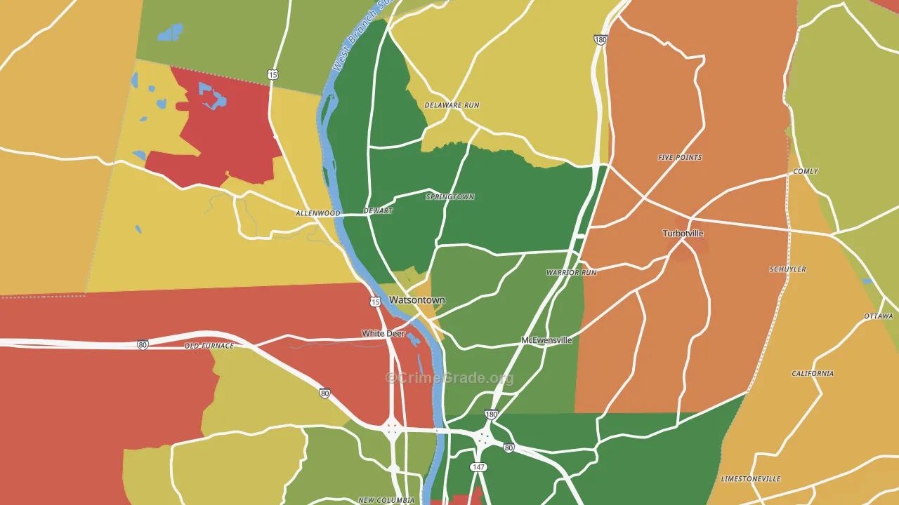 Watsontown, PA Map of Arson Rates