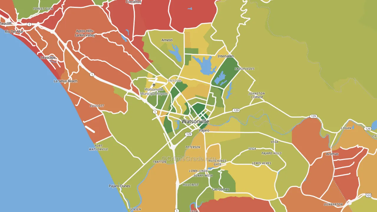 Watsonville, CA Map of Arson Rates