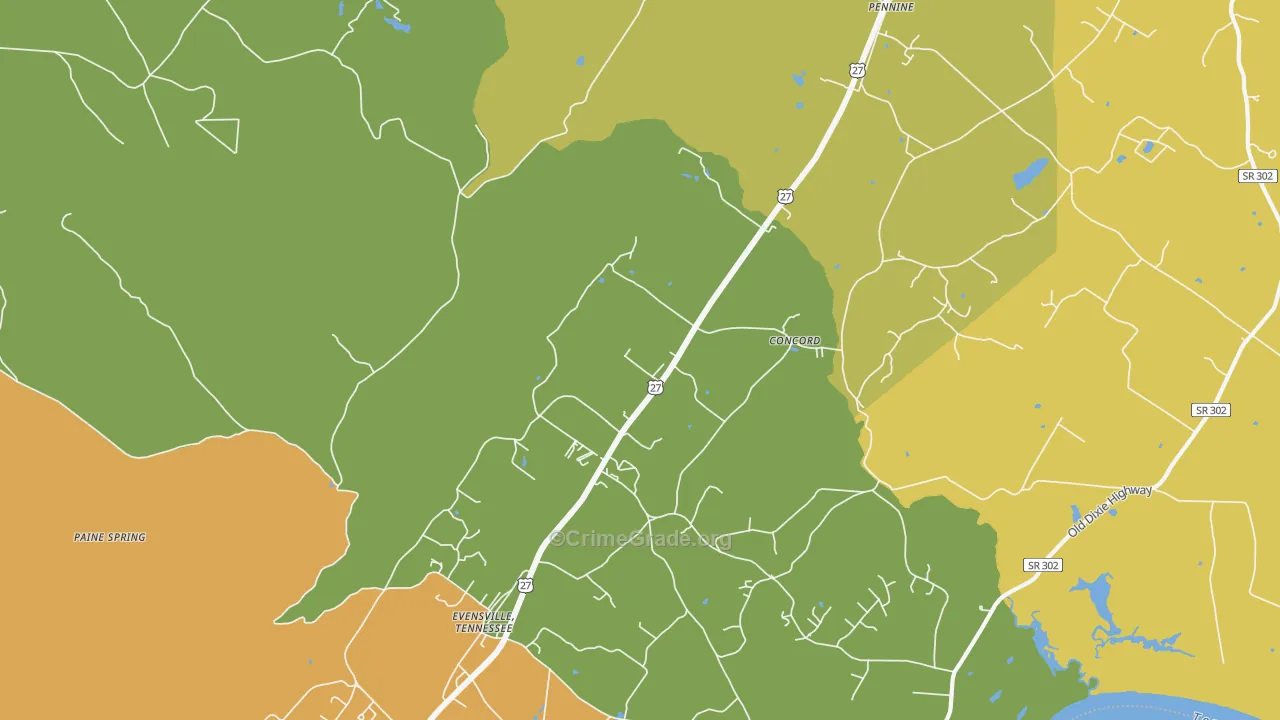 Watts Bar Dam, TN Map of Arson Rates
