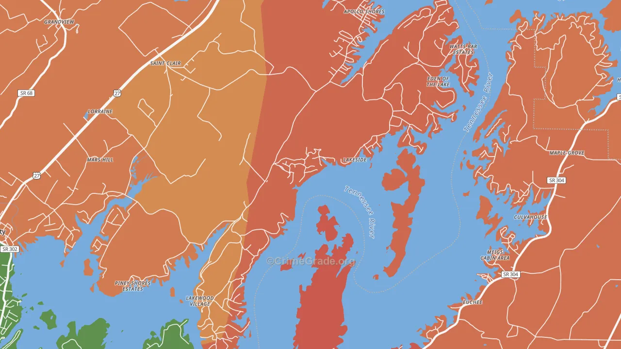 Watts Bar Estates, TN Map of Arson Rates