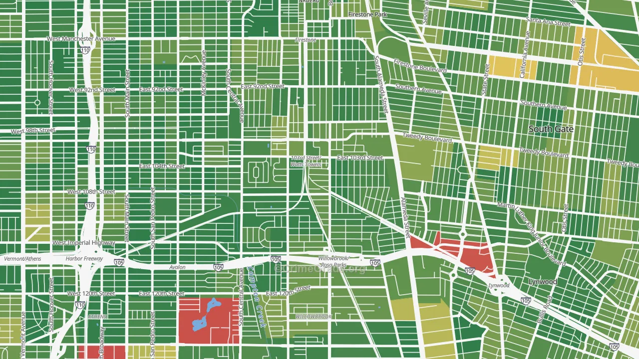 Watts, Los Angeles, CA Map of Arson Rates