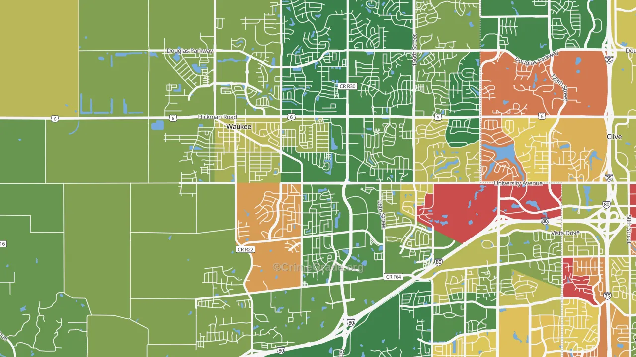 Waukee, IA Map of Arson Rates