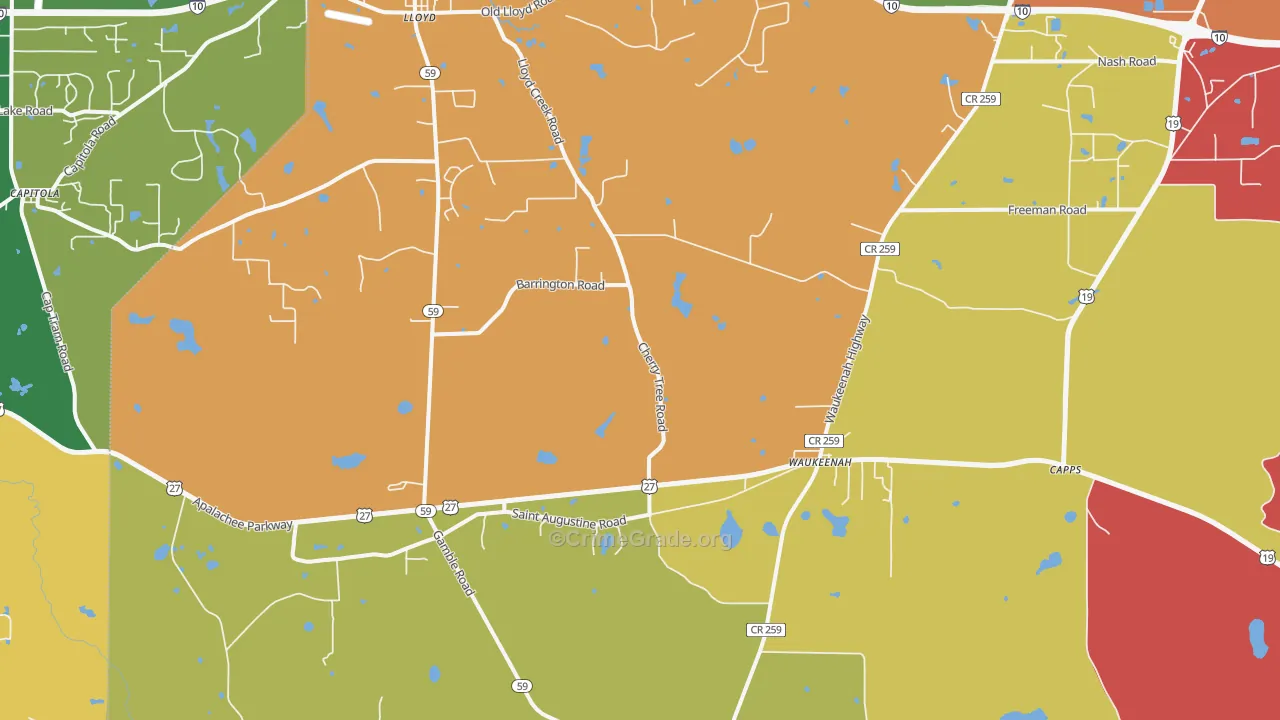 Waukeenah, FL Map of Arson Rates