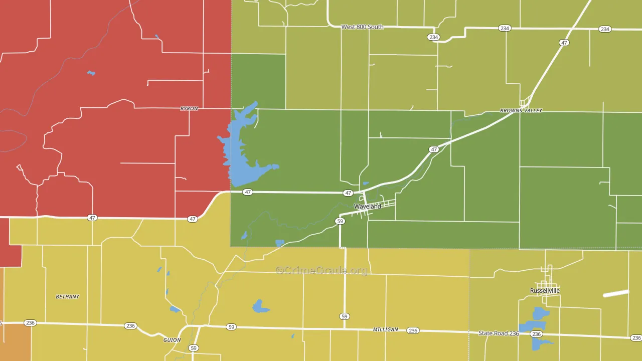 Waveland, IN Map of Arson Rates