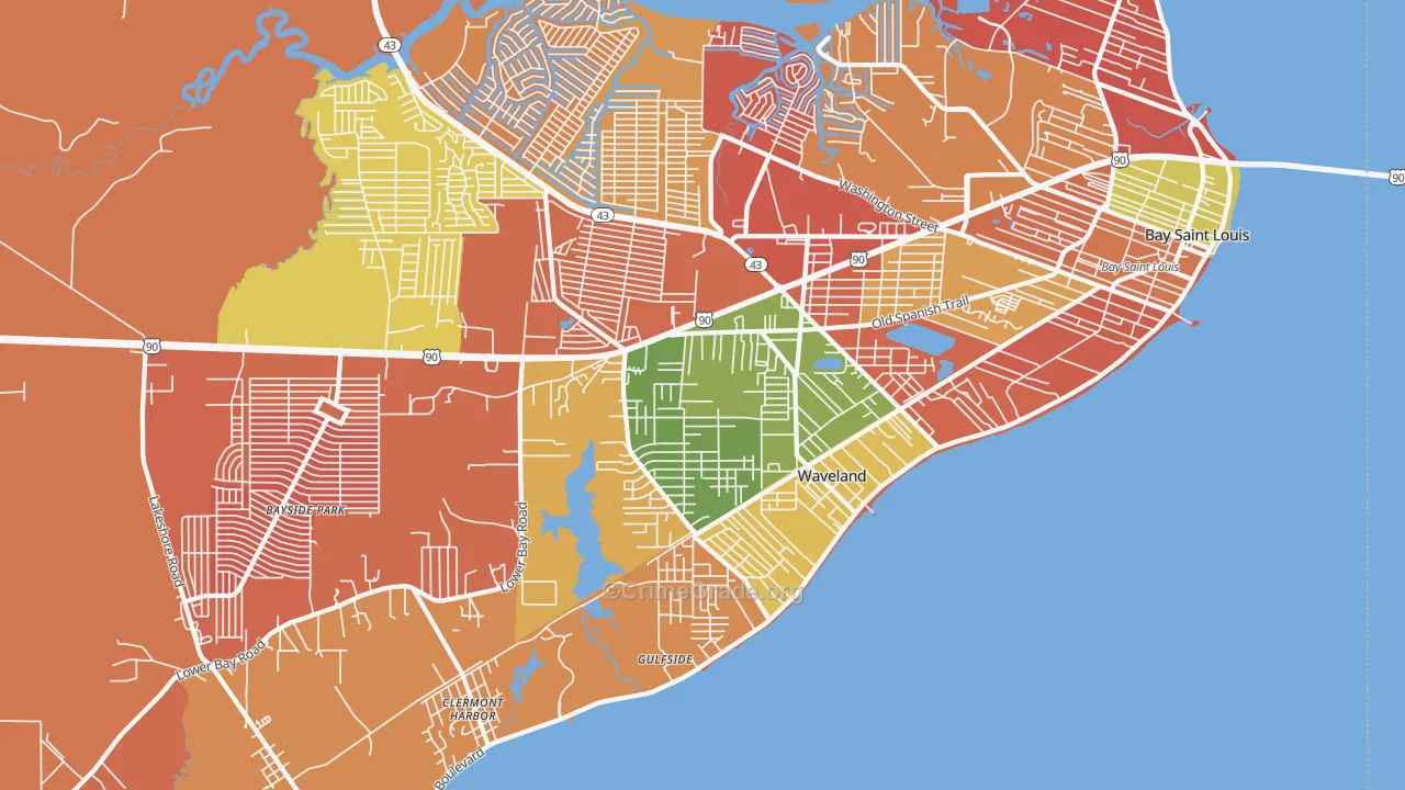Waveland, MS Map of Arson Rates