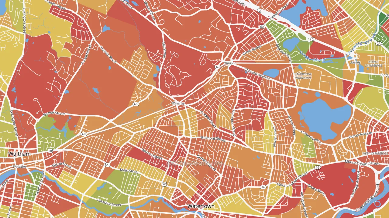 Waverley Square, Belmont, MA Map of Arson Rates