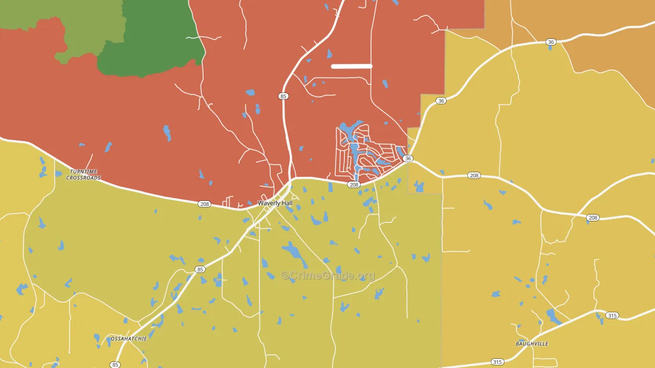 Waverly Hall, GA Map of Arson Rates