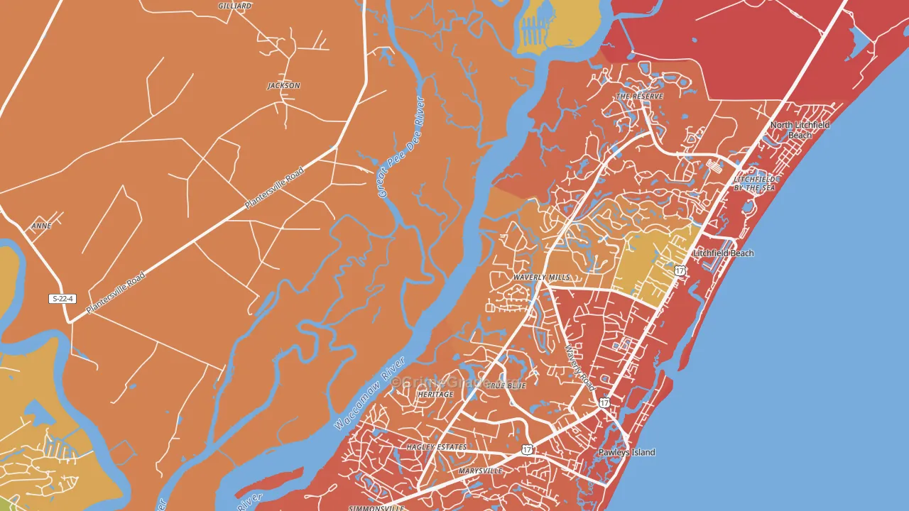 Waverly Mills, SC Map of Arson Rates