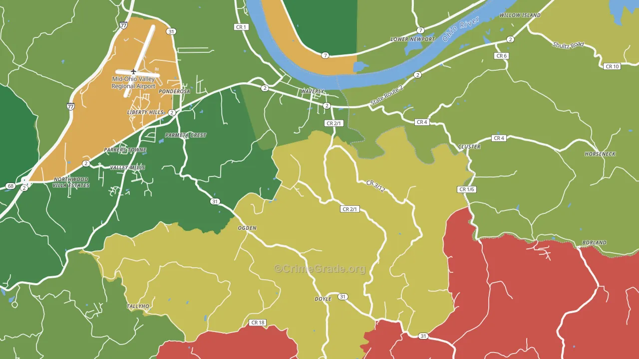 Waverly, WV Map of Arson Rates
