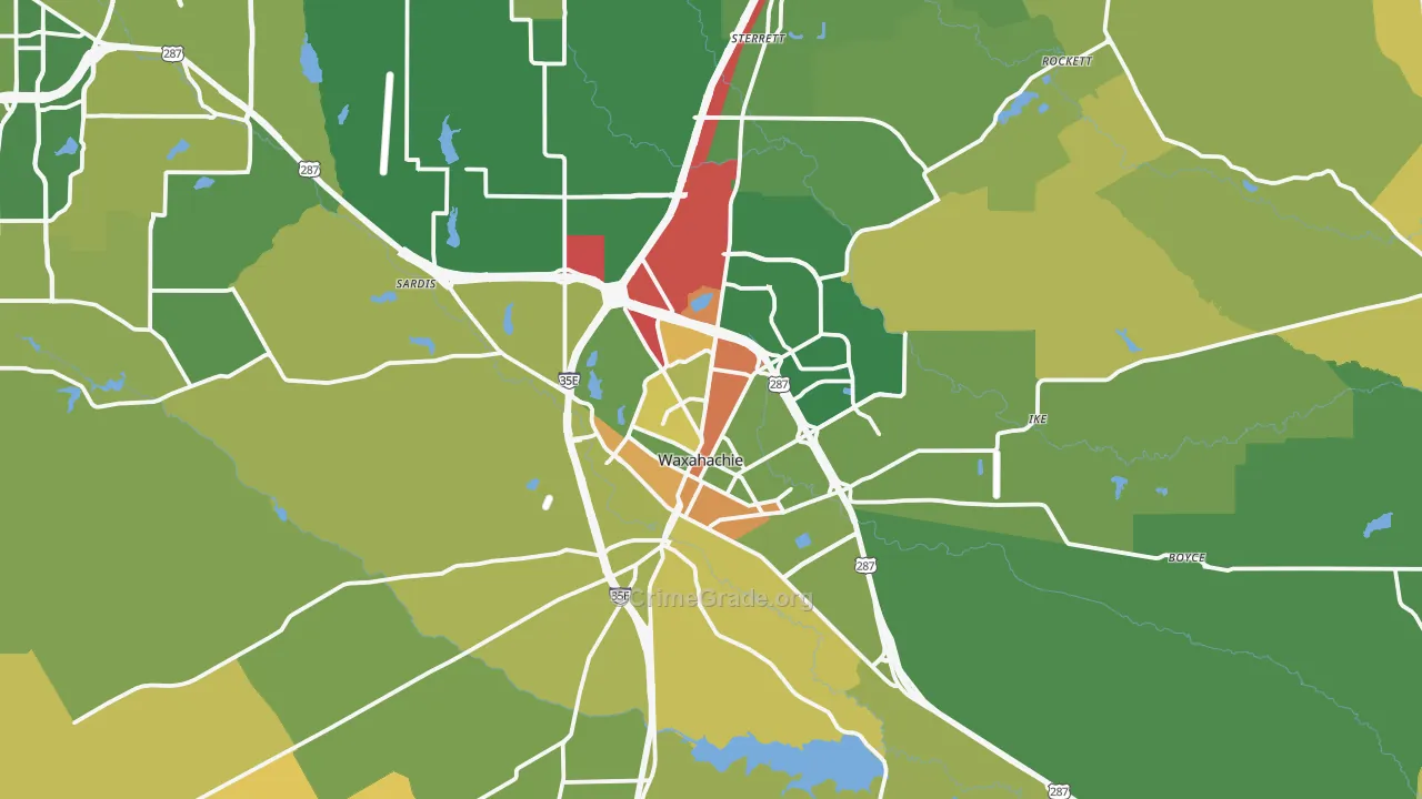 Waxahachie, TX Map of Arson Rates