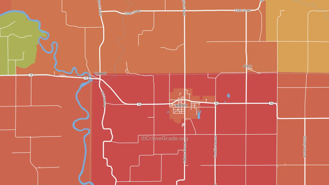 Wayland, IA Map of Arson Rates