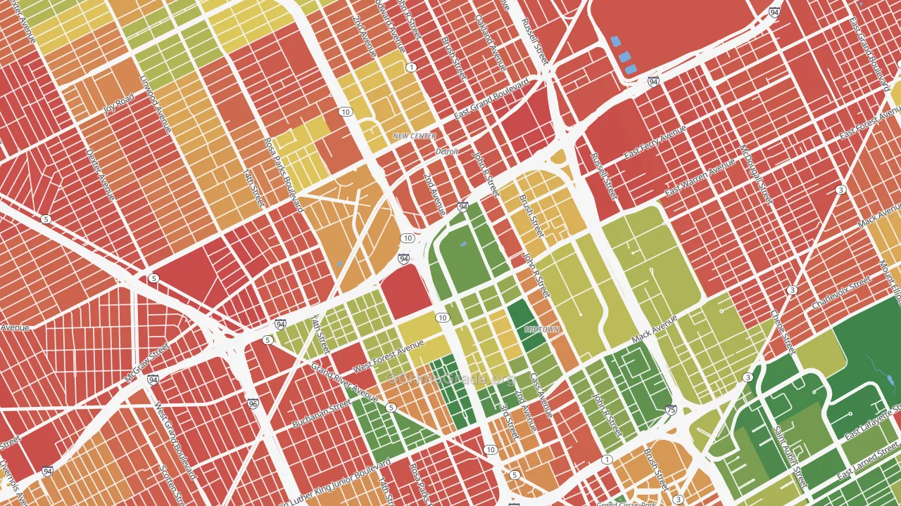 Wayne State, Detroit, MI Map of Arson Rates