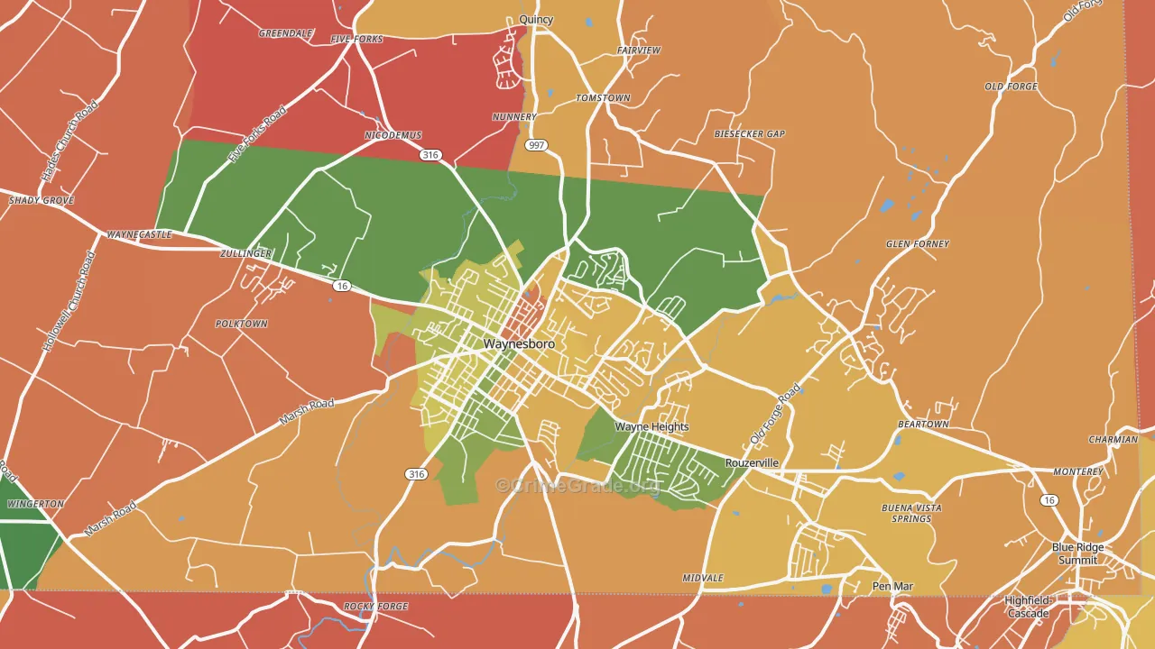 Waynesboro, PA Map of Arson Rates