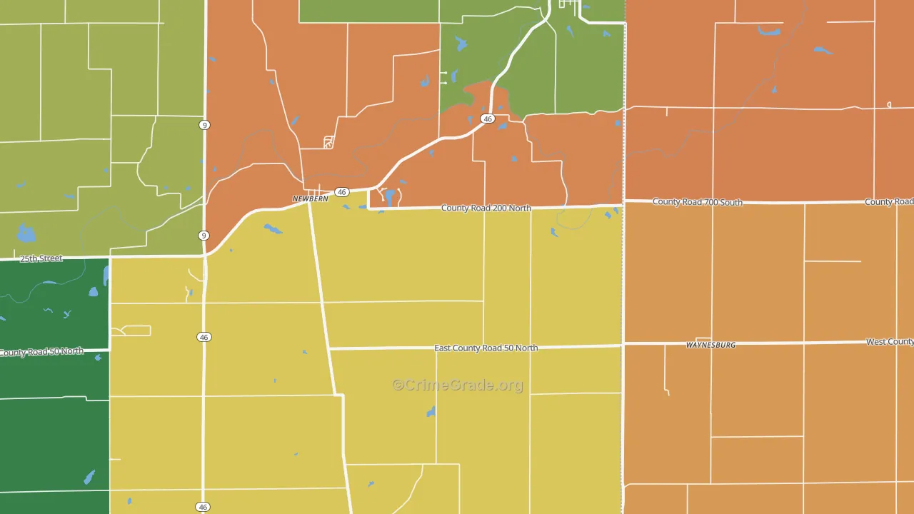 Waynesburg, IN Map of Arson Rates