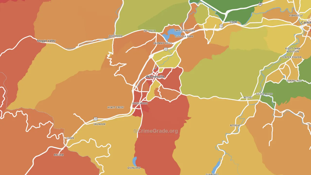 Waynesville, NC Map of Arson Rates