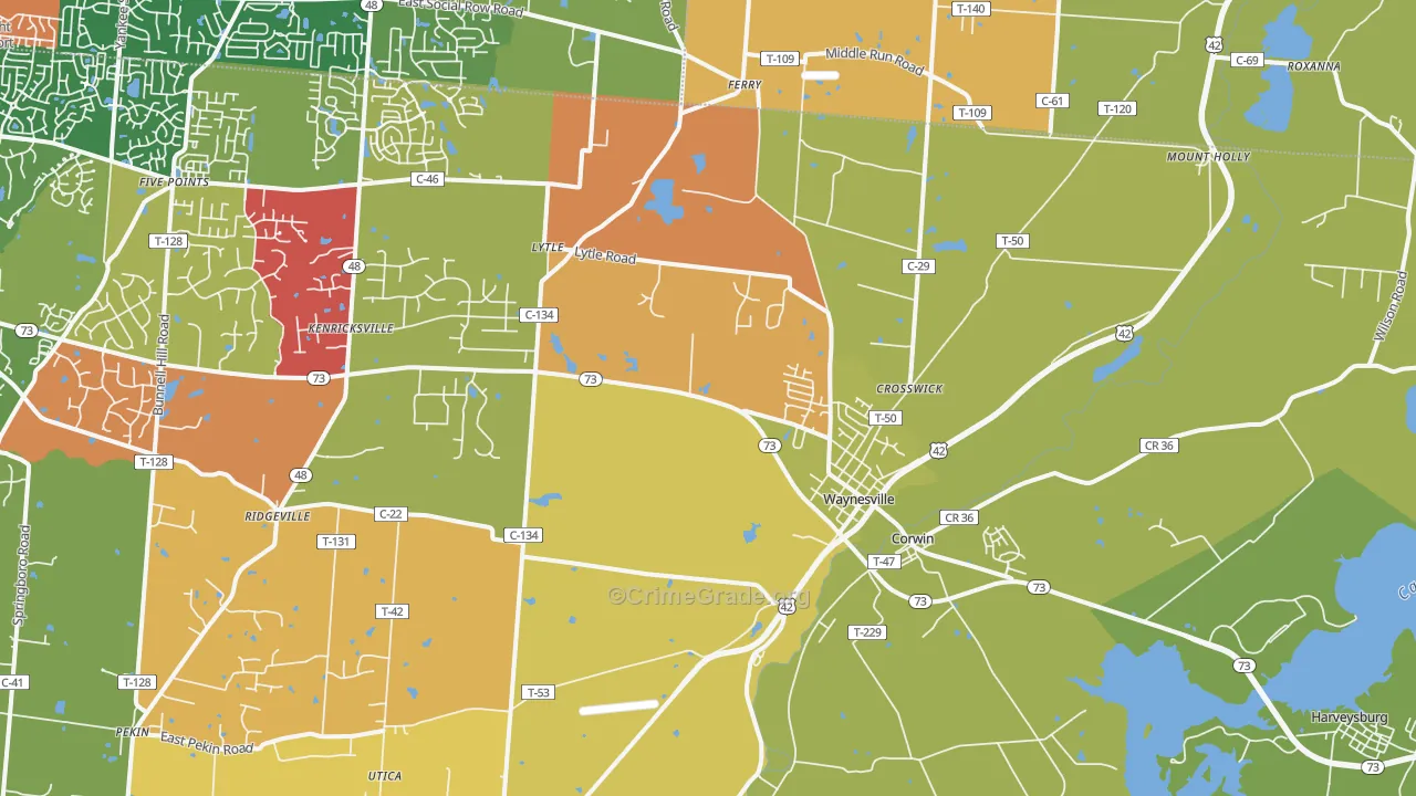 Waynesville, OH Map of Arson Rates