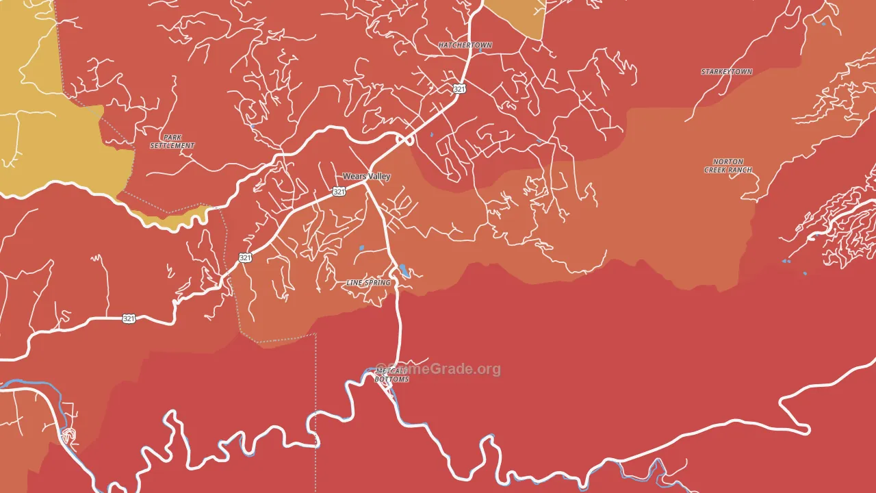 Wear Valley, TN Map of Arson Rates