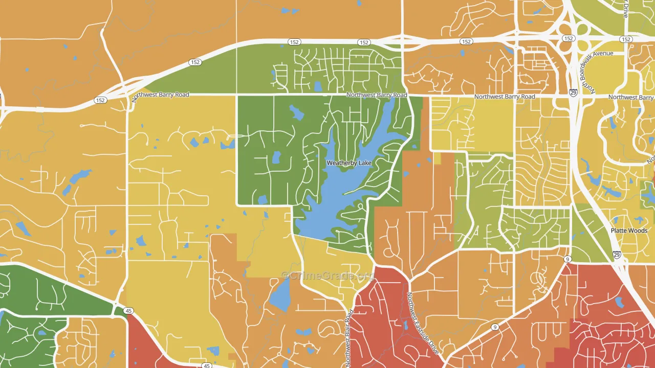 Weatherby Lake, MO Map of Arson Rates