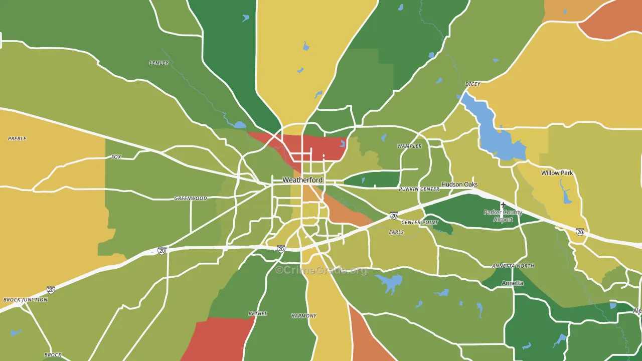 Weatherford, TX Map of Arson Rates