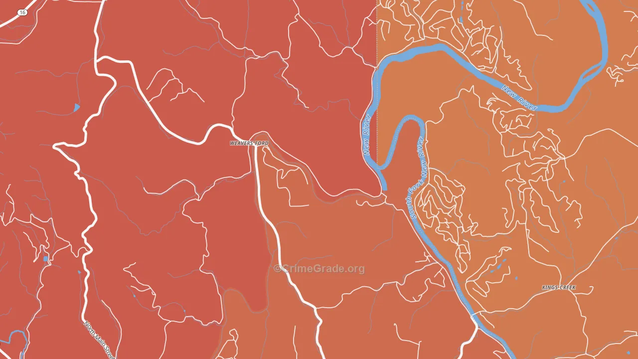 Weavers Ford, NC Map of Arson Rates