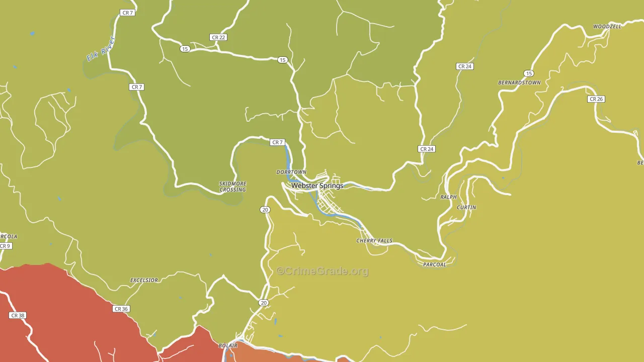 Webster Springs, WV Map of Arson Rates